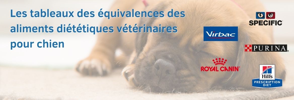 Tableaux des équivalences des aliments diététiques vétérinaires pour chien