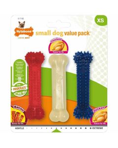Nylabone Moderate Flexi Chew Small Dog Value Pack Os x3 au bacon & poulet XS