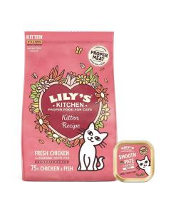 Offre Lily's Kitchen Kitten: 1 sac de Croquettes Sans céréales au Poulet 800 g acheté = 1 barquette Kitten Offerte 
