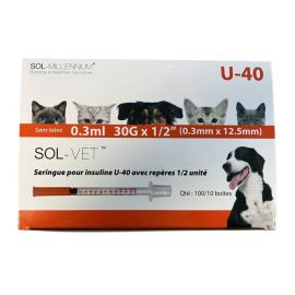 Sol-Vet Seringues insuline U-40 0.3 ml 30G 1/2 x100