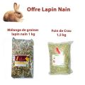 Offre Lapin: 1 Mélange de Graines lapin nain 1 kg + 1 Foin de Crau pour Lapin et rongeurs 1.5 kg