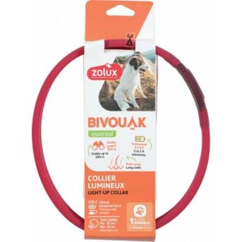 Zolux Collier Lumineux chien poils longs rouge 30 à 60 cm